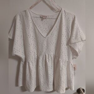Nanette Lepore Cream Eyelet V-Neck Blouse